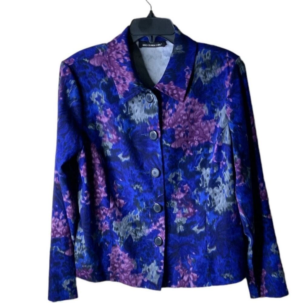 Briggs New York Floral Tops Shirts Women's Size Large Long Sleeve Blue Purple